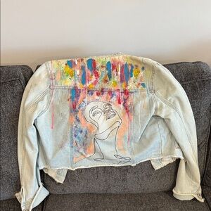 Abstract Art Denim Jacket with Multicolor Design